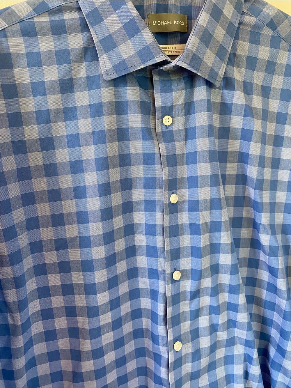 Michael Kors Mens Blue Gingham Long-Sleeve Dress Shirt - office wear - Picture 5 of 7